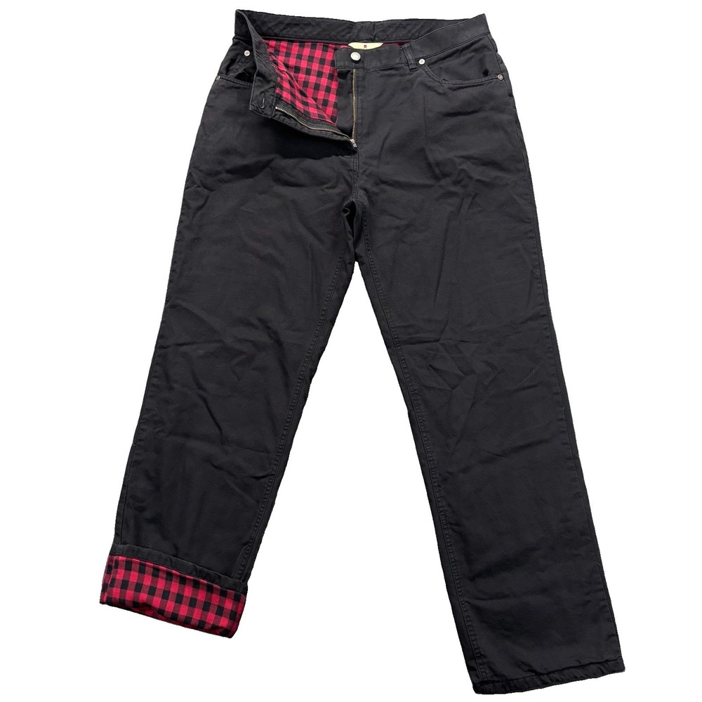 Woolrich Flannel Lined Pants Womens 14 Black Straight Leg High Rise Workwear Y2K